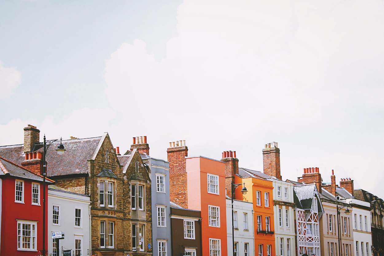 A row of modern townhouses